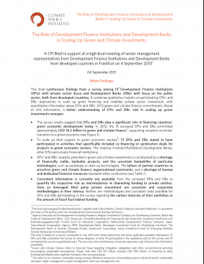 The Role of Development Finance Institutions and Development Banks in Scaling Up Green and Climate Investments